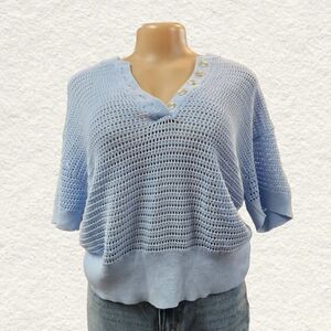 Varley Light Blue Knit V-Neck Top